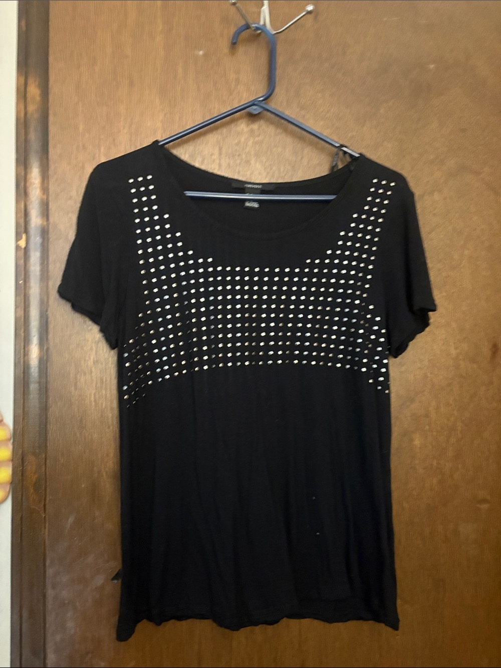 Forever 21 Black Short-Sleeve Top with Silver Stud Detailing